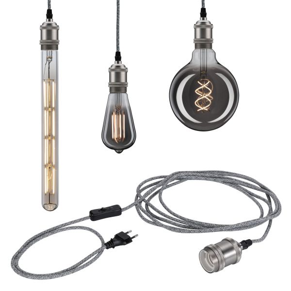 Paulmann 797.71 Neordic Pendelleuchte Eldar inkl. Stecker E27 max. 20W Grau#Nickel dimmbar Metall