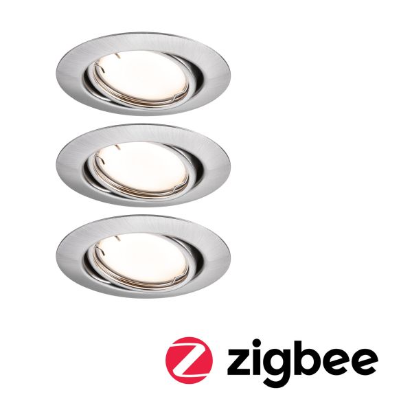 Paulmann 924.64 LED Einbauleuchte Smart Home Zigbee 3.0 Base Coin Basisset schwenkbar rund 90mm 20° 3x4,9W 3x430lm 230V dimmbar 3000K Eisen gebürstet