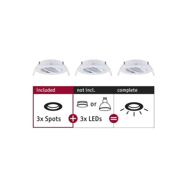 Paulmann 924.86 Einbauleuchte Choose Basisset schwenkbar rund 84mm 50° max. 3x10W 230V dimmbar Weiß matt