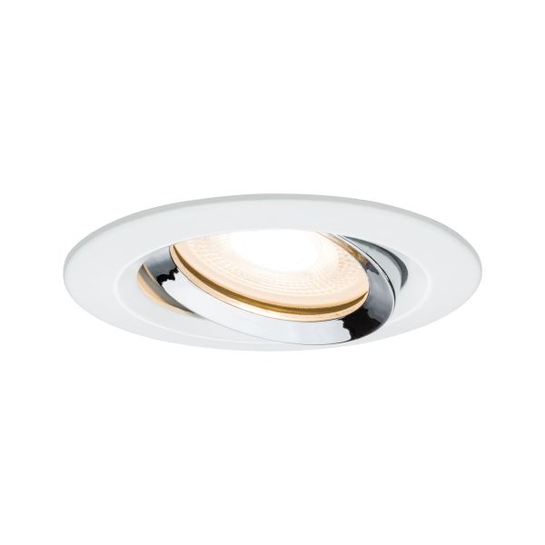 Paulmann 929.03 LED Einbauleuchte Nova Plus Einzelleuchte schwenkbar IP65 rund 93mm 30° GU10 7W 460lm 230V dimmbar 2700K Weiß matt#Chrom