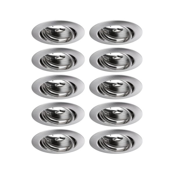 Paulmann 933.99 Einbauleuchte Base Basisset schwenkbar rund 90mm 20° GU10 max. 10W 230V dimmbar Eisen gebürstet