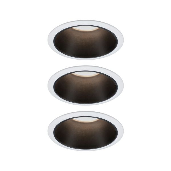 Paulmann 934.02 LED Einbauleuchte 3-Step-Dim Cole Coin Basisset IP44 rund 88mm Coin 3x6W 3x470lm 230V dimmbar 2700K Weiß#Schwarz matt