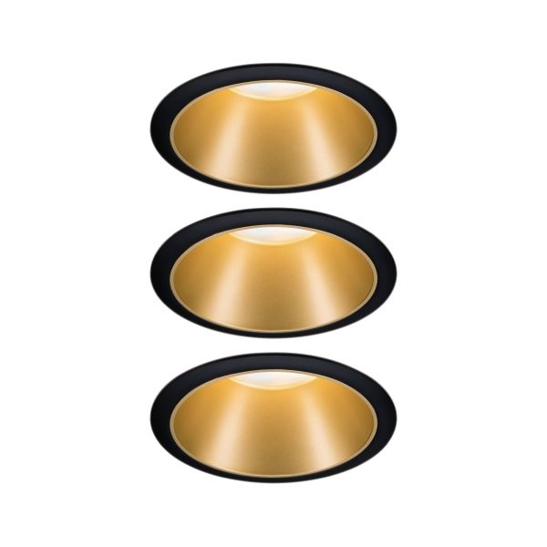 Paulmann 934.04 LED Einbauleuchte 3-Step-Dim Cole Coin Basisset IP44 rund 88mm Coin 3x6W 3x470lm 230V dimmbar 2700K Schwarz#Gold matt