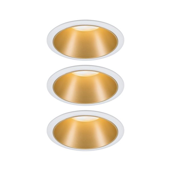 Paulmann 934.06 LED Einbauleuchte 3-Step-Dim Cole Coin Basisset IP44 rund 88mm Coin 3x6W 3x460lm 230V dimmbar 2700K Weiß#Gold matt
