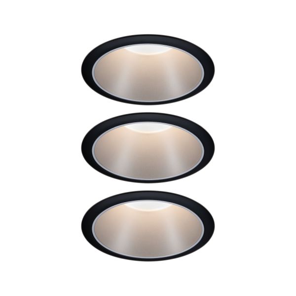 Paulmann 934.08 LED Einbauleuchte 3-Step-Dim Cole Coin Basisset IP44 rund 88mm Coin 3x6W 3x470lm 230V dimmbar 2700K Schwarz#Silber matt