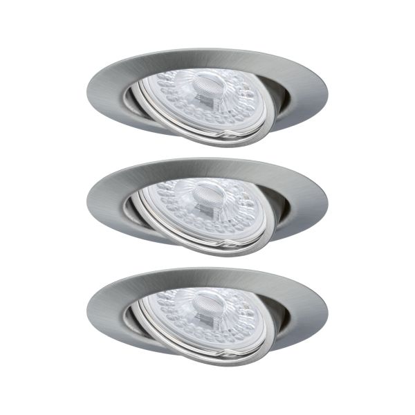 Paulmann 934.24 LED Einbauleuchte 3-Step-Dim Base Basisset schwenkbar rund 90mm 20° GU10 3x5W 3x350lm 230V dimmbar 3000K Eisen gebürstet