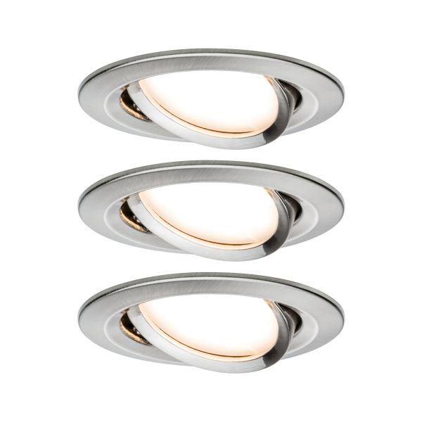 Paulmann 934.47 LED Einbauleuchte Nova Coin Basisset schwenkbar rund 84mm 50° Coin 3x6W 3x470lm 230V 2700K Eisen gebürstet