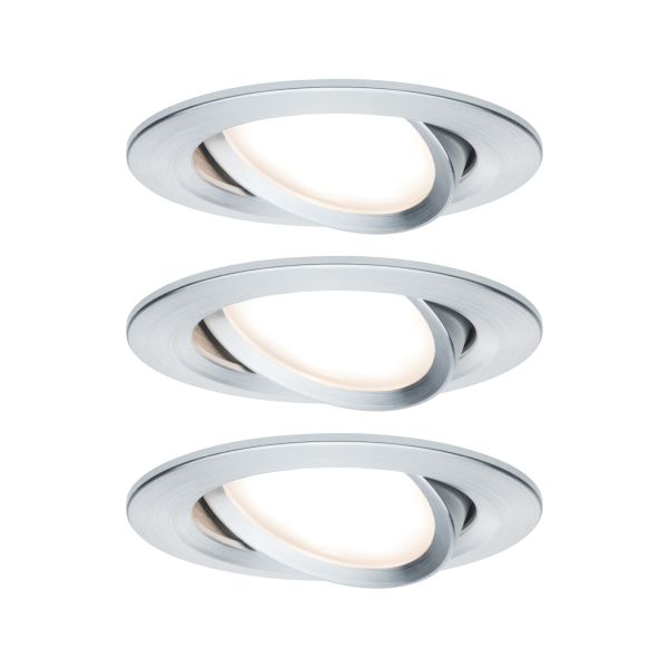 Paulmann 934.51 LED Einbauleuchte Nova Coin Basisset schwenkbar rund 84mm 50° Coin 3x6W 3x470lm 230V 2700K Alu gedreht