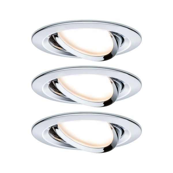 Paulmann 934.52 LED Einbauleuchte Nova Coin Basisset schwenkbar rund 84mm 50° Coin 3x6W 3x470lm 230V 2700K Chrom