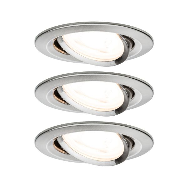 Paulmann 934.65 LED Einbauleuchte 3-Step-Dim Nova Basisset schwenkbar rund 84mm 50° GU10 3x6,5W 3x460lm 230V dimmbar 2700K Eisen gebürstet