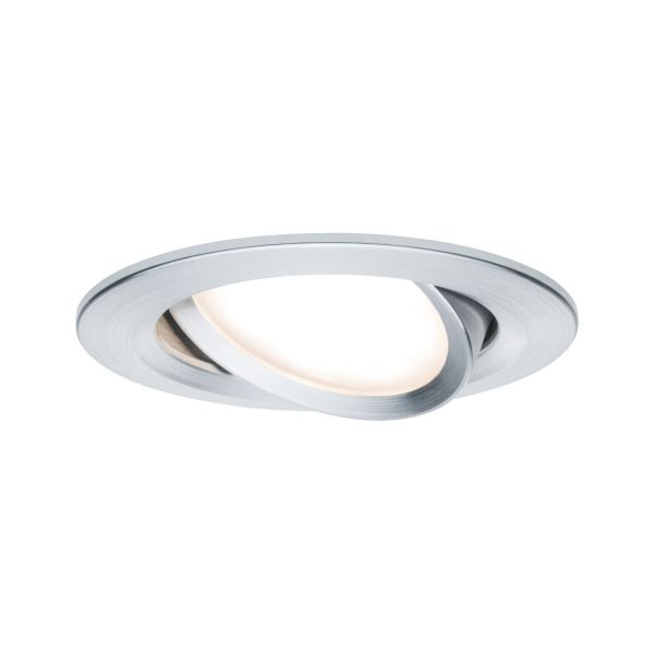 Paulmann 934.86 LED Einbauleuchte 3-Step-Dim Nova Coin schwenkbar rund 84mm 50° Coin 6W 470lm 230V dimmbar 2700K Alu gedreht