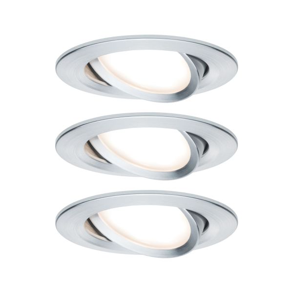 Paulmann 934.87 LED Einbauleuchte 3-Step-Dim Nova Coin Basisset schwenkbar rund 84mm 50° Coin 3x6W 3x470lm 230V dimmbar 2700K Alu gedreht