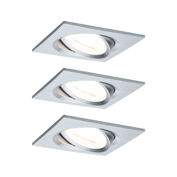 Paulmann 934.92 LED Einbauleuchte 3-Step-Dim Nova Coin Basisset schwenkbar eckig 84x84mm 50° Coin 3x6W 3x470lm 230V dimmbar 2700K Alu gedreht