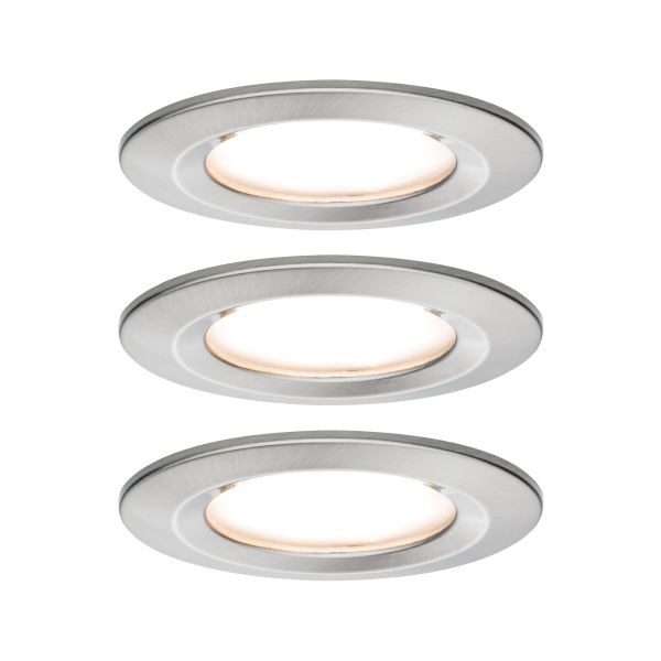 Paulmann 934.94 LED Einbauleuchte 3-Step-Dim Nova Coin Basisset starr IP44 rund 78mm Coin 3x6W 3x470lm 230V dimmbar 2700K Eisen gebürstet
