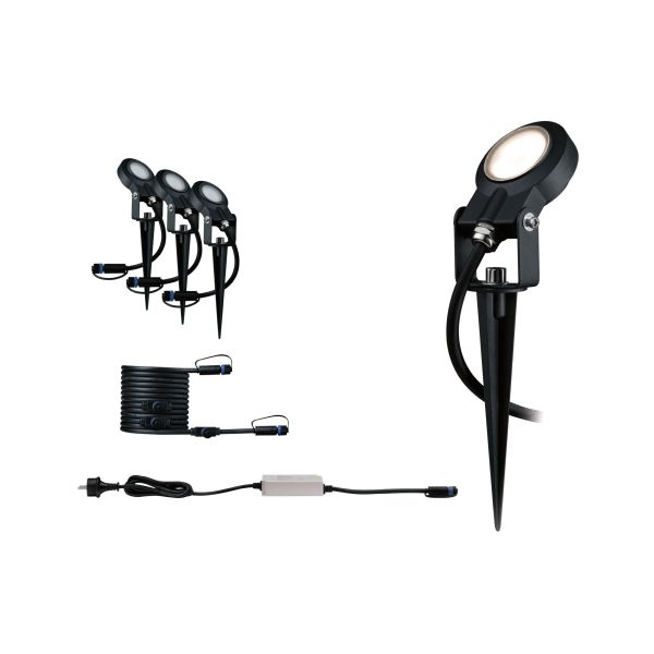 Paulmann 936.96 Plug & Shine LED Gartenstrahler Sting Basisset IP67 3000K 3x6,4W 75VA Anthrazit