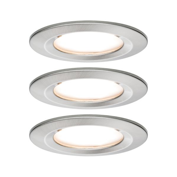 Paulmann 938.73 LED Einbauleuchte Nova Plus Coin Basisset starr IP44 rund 78mm Coin 3x6W 3x470lm 230V dimmbar 2700K Eisen gebürstet