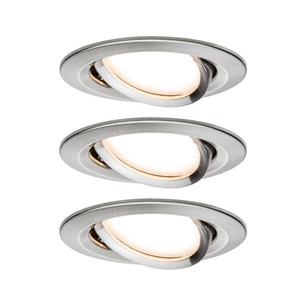 Paulmann 938.78 LED Einbauleuchte Nova Plus Coin Basisset schwenkbar rund 84mm 50° Coin 3x6W 3x470lm 230V dimmbar 2700K Eisen gebürstet