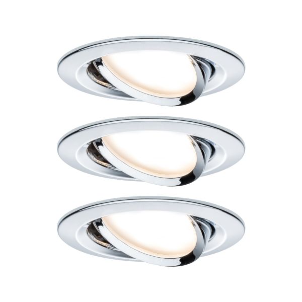 Paulmann 938.80 LED Einbauleuchte Nova Plus Coin Basisset schwenkbar rund 84mm 50° Coin 3x6W 3x470lm 230V dimmbar 2700K Chrom