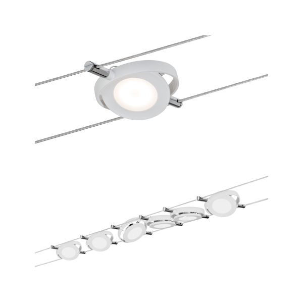 Paulmann 941.06 LED Seilsystem RoundMac Basisset 6x200lm 6x4,3W 2700K 230/12V Weiß matt