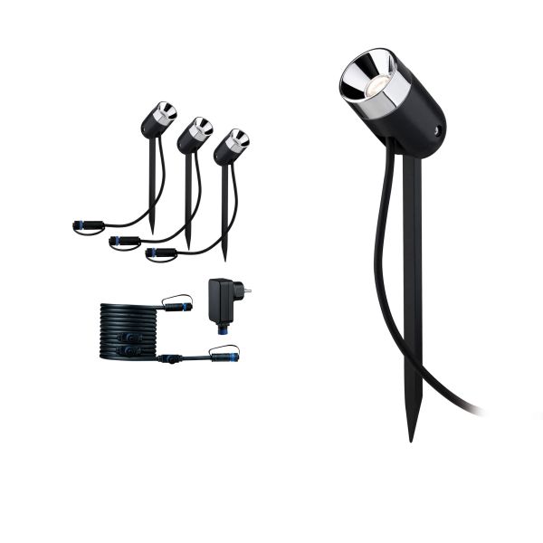 Paulmann 942.42 Plug & Shine LED Gartenstrahler Pike Basisset IP65 3000K 3x2,2W 21VA Anthrazit