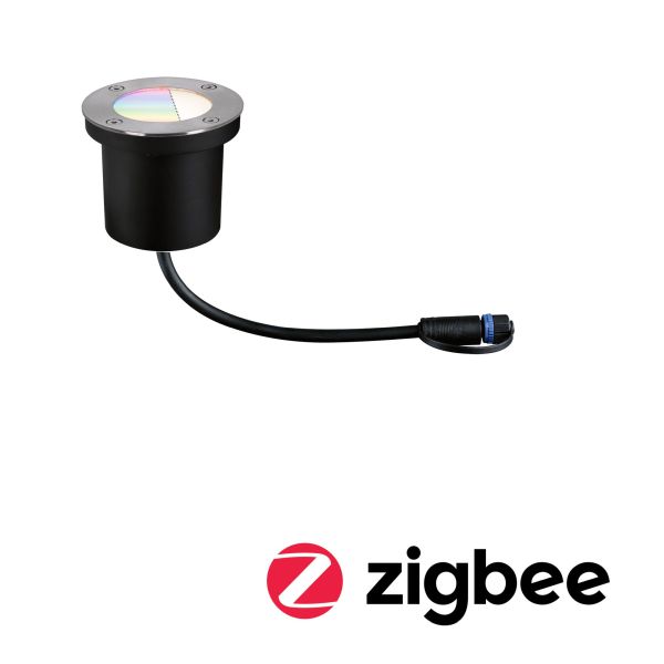 Paulmann 942.74 Plug & Shine LED Bodeneinbauleuchte Smart Home Zigbee 3.0 RGBW Einzelspot IP67 RGBW+ 3,7W Silber