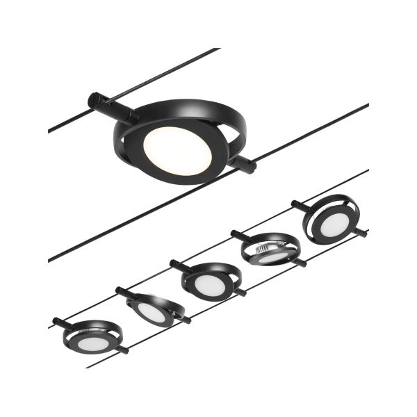 Paulmann 944.18 CorDuo LED Seilsystem RoundMac Basisset 5x200lm 5x4,5W 3000K 230/12V Schwarz matt#Chrom
