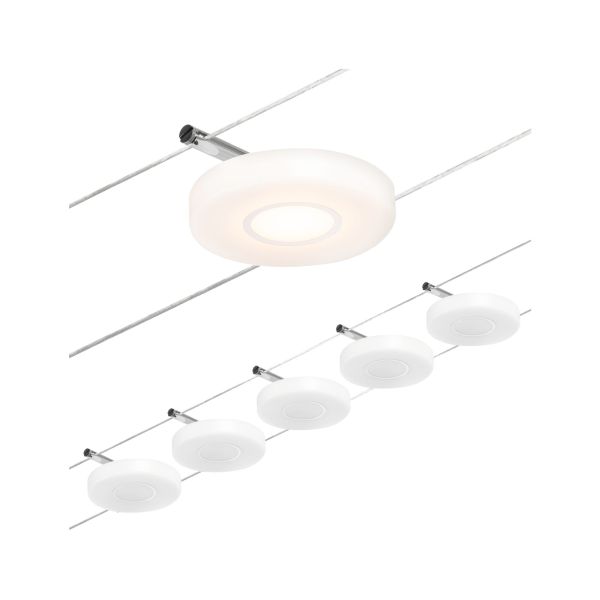 Paulmann 944.26 CorDuo LED Seilsystem DiscLED Basisset 5x200lm 5x4,5W 3000K 230/12V Chrom matt#Chrom