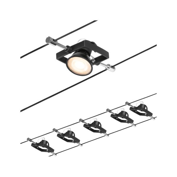 Paulmann 944.34 CorDuo Seilsystem Mac II Basisset GU5,3 max. 5x10W 230/12V Schwarz matt#Chrom