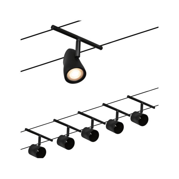 Paulmann 944.69 CorDuo Seilsystem Cup Basisset GU5,3 max. 5x10W 230/12V Schwarz matt#Chrom