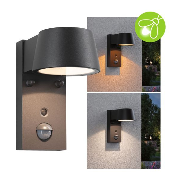 Paulmann 947.14 LED Außenwandleuchte Capera Bewegungsmelder insektenfreundlich IP44 96x153mm Tunable Warm 6W 450lm 230V 98° Anthrazit Aluminium