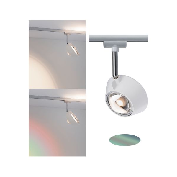 Paulmann 949.79 URail LED Schienenspot Sabik Einzelspot 800lm / 390lm 9 / 4W 2700K dimmbar 230V Weiß matt#Chrom matt