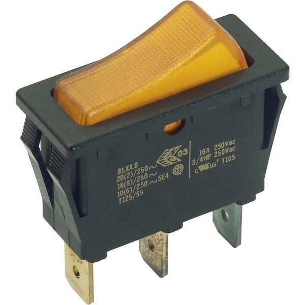 Bachmann 924.113 Einbau-Wippenschalter schwarz/gelb 16(8)A 250V -polig