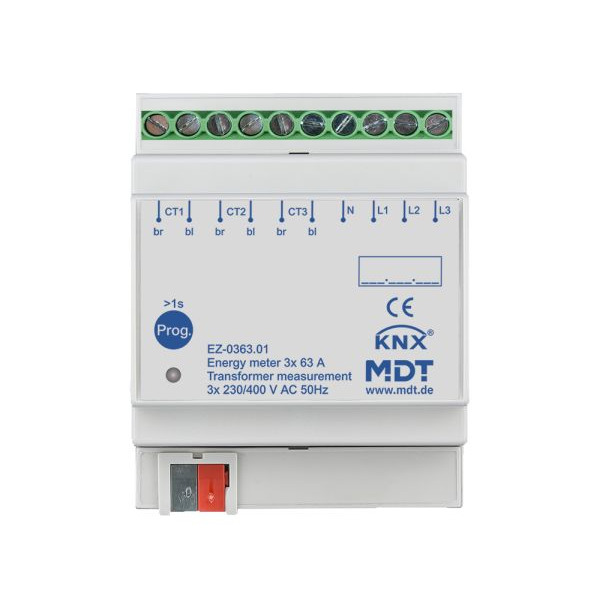 MDT EZ-0363.01 KNX Energiezähler 3-fach 63 A Wandlermessung 4TE REG 230/400 V AC