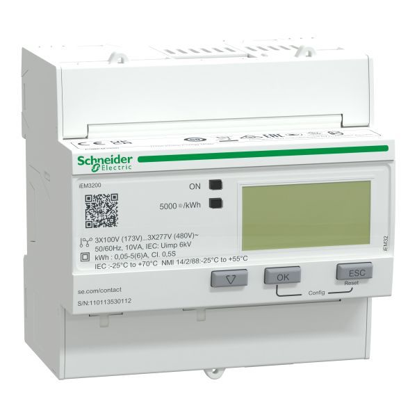 Schneider A9MEM3200 Energiezähler iEM3200, 3-phasig, 1A/5A, mit Teilzähler, Genauigkeitsklasse 1/0,5s