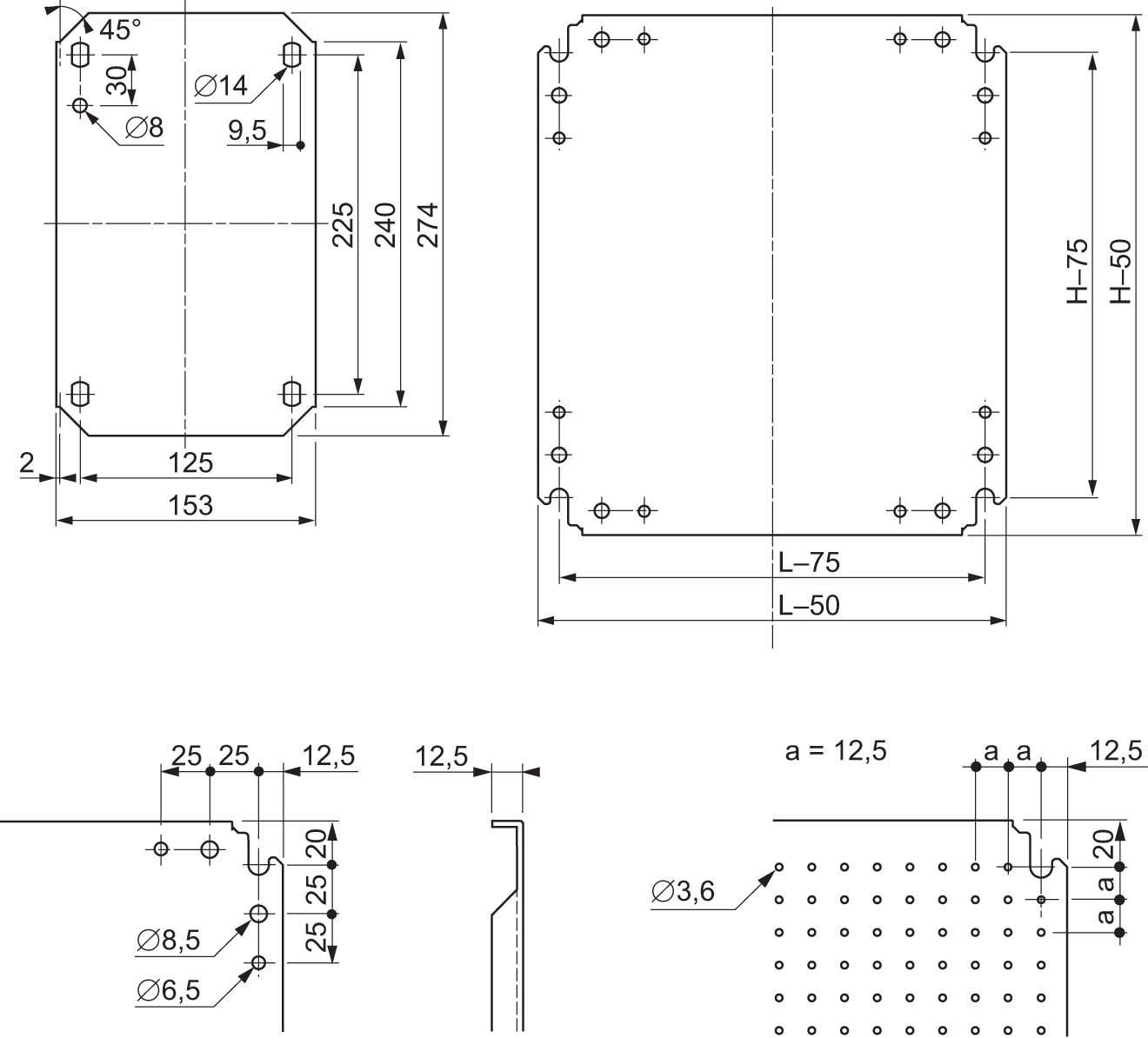 Schneider NSYMF88 Mikroperf. Montageplatte H800xB800m. Öffng. Durchm. 3,6mm auf 12,5mm Abstand