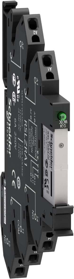Schneider RSL1PRBU Schmales Interface-Relais RSL im Sockel, 1 W, 6 A, LED, Federzug, 24 VAC/DC