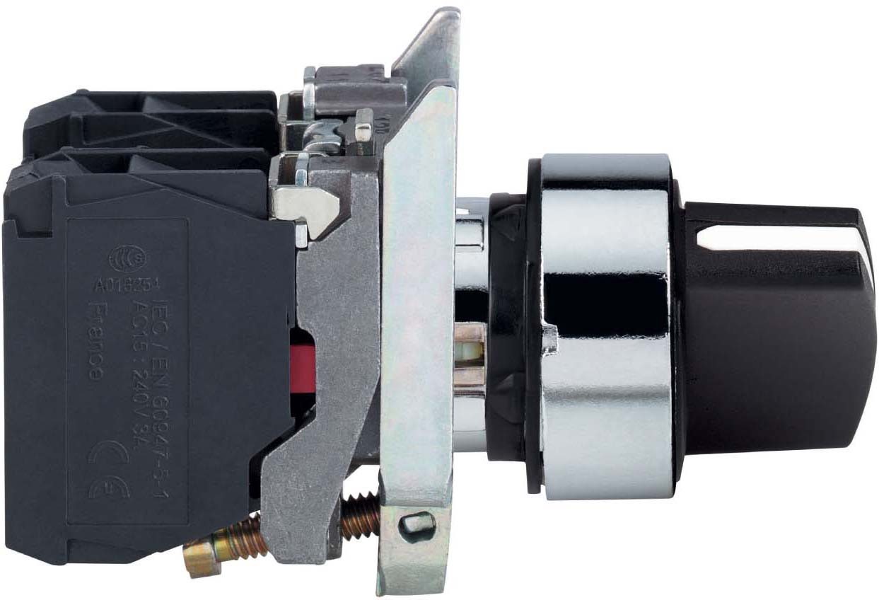 Schneider XB4BD33 Wahlschalter, Harmony XB4, Metall, 22mm, schwarz, 3 Stellungen, rastend, 2S