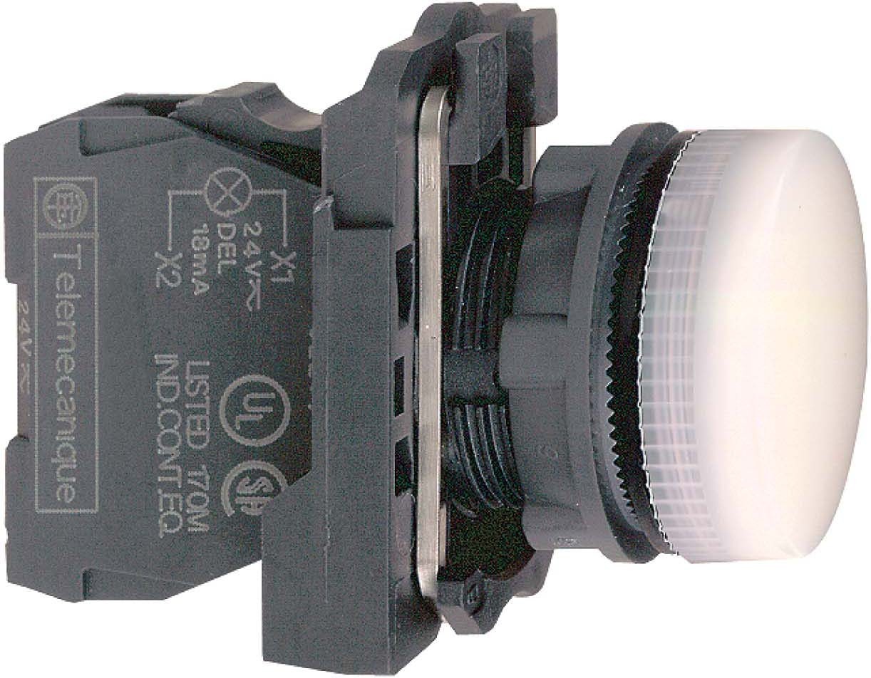 Schneider XB5AVM1 Leuchtmelder, Harmony XB5, Kunststoff, weiß, 22mm, universelle LED, glatte Kalotte, 230-240V AC