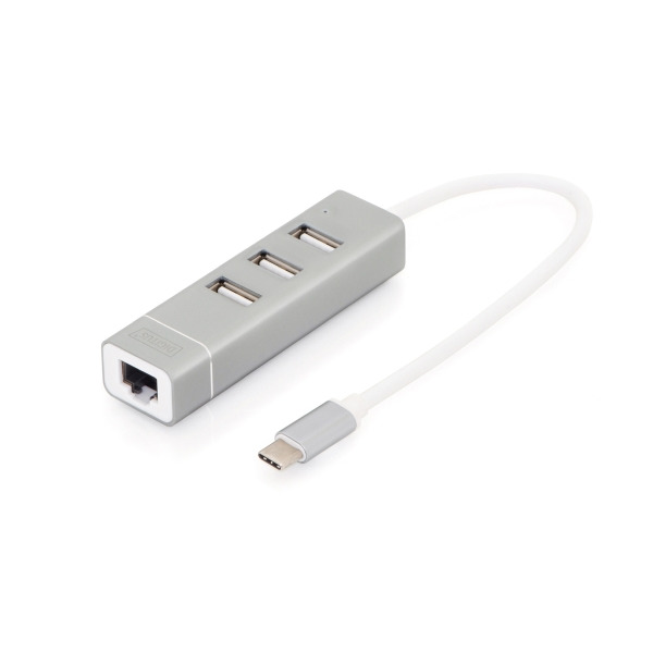 Digitus DA-70253 USB Type-C 3-Port Hub + Fast Ethernet LAN-Adapter