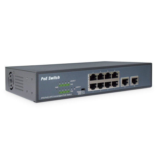 Digitus DN-95323-1 8-Port Fast Ethernet PoE Switch 19 Zoll Unmanaged 2 Uplinks