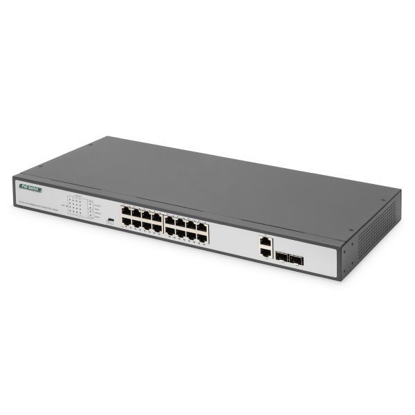 Digitus DN-95342-1 16-Port Fast Ethernet PoE Switch 19 Zoll Unmanaged 2 Uplinks