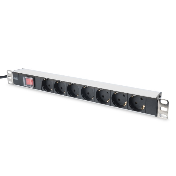 Digitus DN-95402 Steckdosenleiste mit Aluminiumprofil und Schalter 7-fach Schutzkontaktsteckdose 2 m Zuleitung Schutzkontaktstecker