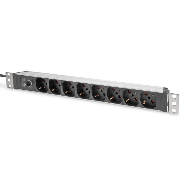 Digitus DN-95410-IT Steckdosenleiste mit Aluminiumprofil und Vorsicherung 8-fach Italienische Ausgang 2 m Zuleitung IEC C14 Stecker