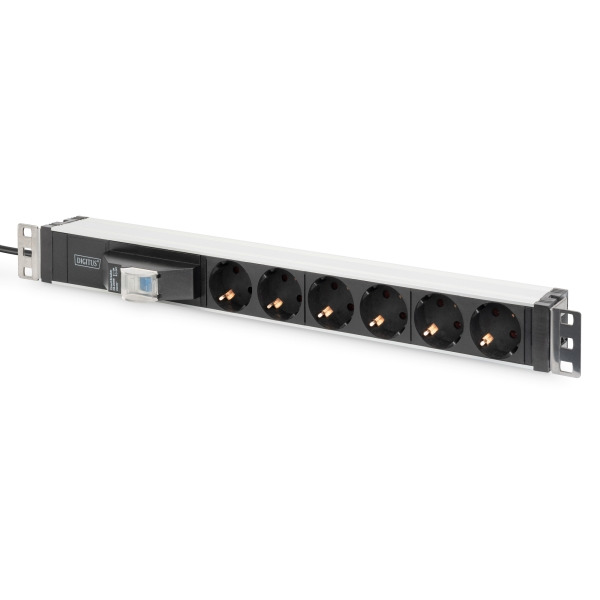 Digitus DN-95417 Aluminium Steckdosenleiste 6-fach mit Leitungsschutzschalter