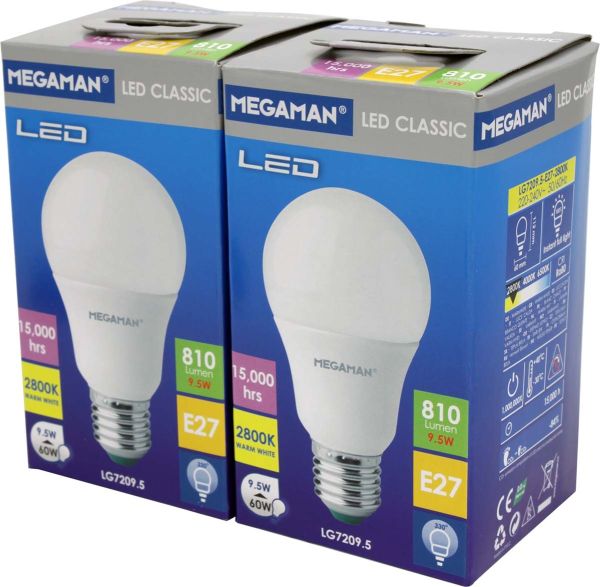 Megaman MM21945 LED-Classic-Lampe E27 810lm 9,5W 2800K, (VE2)
