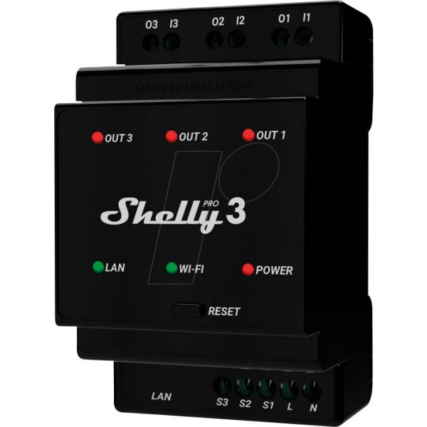 Shelly Relais 'Pro 3' WLAN & LAN Schaltaktor 3x 16A max. 48A Bluetooth