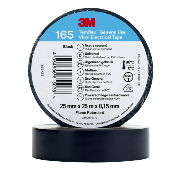 3M Temflex165 schwarz25X25 PVC Elektro-Isolierband 165BK8E