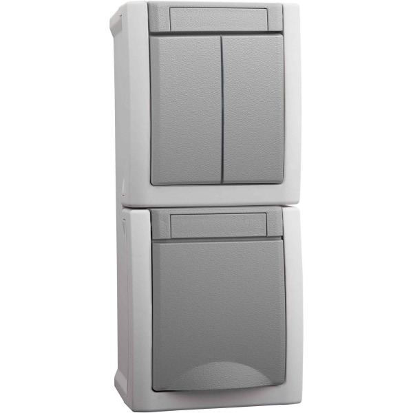 Panasonic 90591082-DE Steckdose/Seriensch.-Kombi senkr.FR-AP IP54 gr